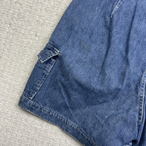VTG 90s Tommy Hilfiger Cargo Shorts Wom 12 Blue Denim Carpenter Jean Canada Made - Picture 5 of 12